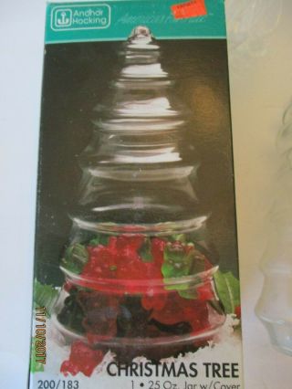 Vtg Anchor Hocking Christmas Tree Candy Jar Glass.  25oz W/ Box