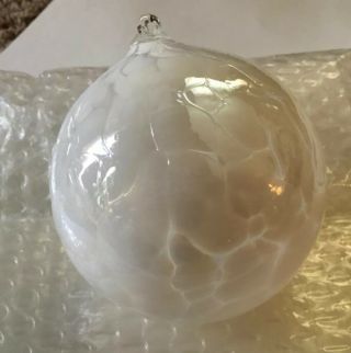 Hand Blown Glass Ball Sphere Globe Christmas Ornament Transparent White 4”