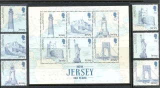 Jersey - Jersey (usa) 350 Years Of Links - Set Of 6 Mnh - Statue Liberty - Lighthouses