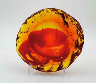 Vintage Blenko Hand Blown Glass Mcm Accent Bowl - 6023 - Tangerine - Signed
