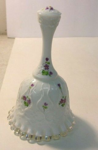 Vintage Fenton Spanish Lace Milk Glass Silvercrest Bell - Hand Painted Violets