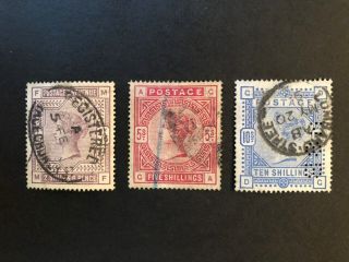 Gb Stamps,  1883 High Values,  2/6,  5/ -,  10/ - (perfin) Good