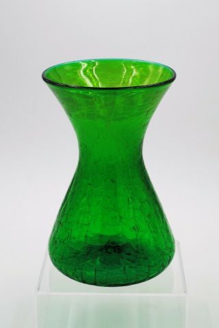 Vintage Blenko Hand Blown Crackle Glass Mcm Vase - 5318 - Jade - 2