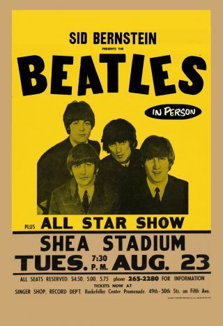 British Rock: The Beatles At Shea Stadium Concert Poster 1966 13x19