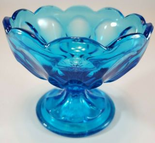 Vintage Anchor Hocking Fairfield Pattern Blue Glass Pedestal Candy Dish Or Bowl