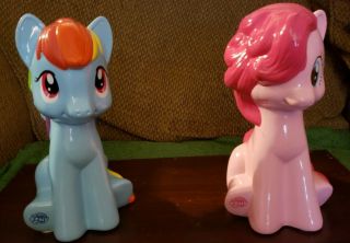 My Little Pony Rainbow Dash & Pinkie Pie 9.  5 " Ceramic Coin Piggy Bank W/ Plugs