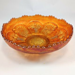 Vintage Imperial Carnival Glass Marigold Peacocks And Grapes Candy Dish Bowl