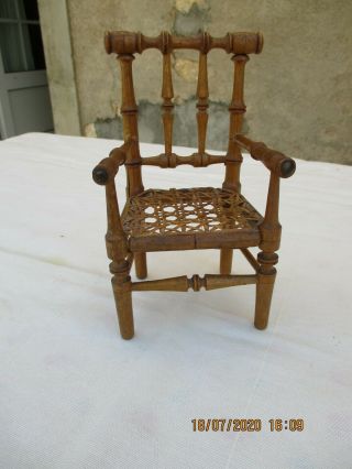 Antique French Art Deco Doll House Miniature Wood Armchair Style Bamboo For Doll