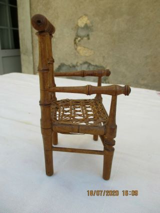 ANTIQUE FRENCH ART DECO DOLL HOUSE MINIATURE WOOD ARMCHAIR STYLE BAMBOO FOR DOLL 2