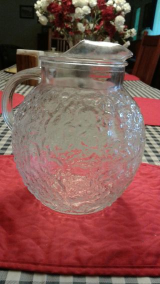 Vintage Anchor Hocking Milano Clear Glass 96 Oz Ball Pitcher With Ice Lip