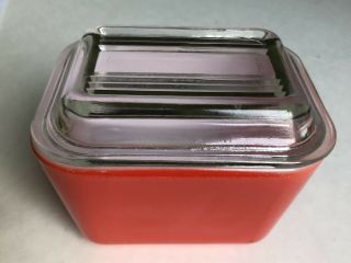 2 Vintage Small Red Pyrex Refrigerator Dishes with Transparent Lids No.  501 - B 2