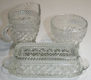 Vintage Pressed Glass Cream And Sugar Set Glass Butter Dish