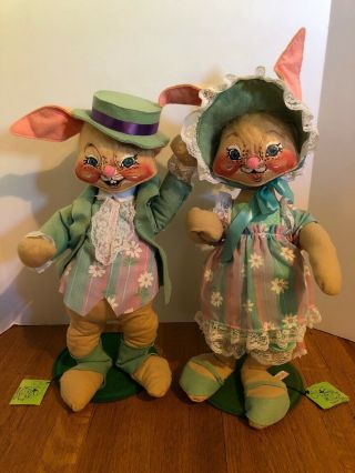 Vintage Annalee Mobilitee Mr And Mrs Easter Bunny Rabbit 1987 18 " Hand Painted
