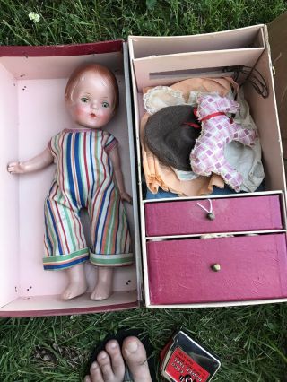 Vtg Effanbee Doll " Patsy Lou " 1930 13“ Composition Trunk Clothes Nm