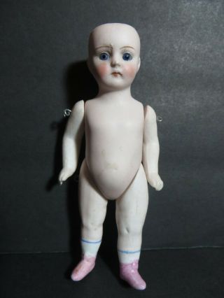 Pretty Antique All Bisque 51/4 " Mold 523 Glass Eye German Doll