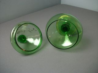 Vintage Depression Glass Candy Dish w/ Lid - Green w/ Painted Gold Flowers f sb 3