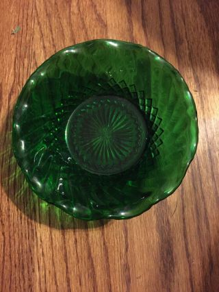 Emerald Green Scalloped Depression Glass Bowl Diamond Hobnail 6 1/4 Dia Vtg Euc