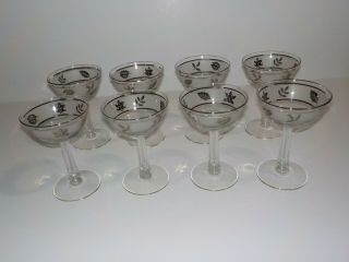 Set 8 - Mcm Vintage Frosted Silver Leaf Libbey Cordial/ Liqueur/ Sherbert Glasses