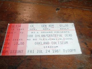 1987 Grateful Dead / Bob Dylan Concert Ticket Stub Oakland Coliseum