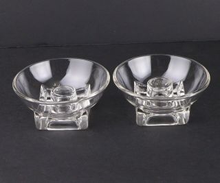 Set Of 2 Cambridge Square Base Clear Crystal Candlesticks Candle Holders - 1950s