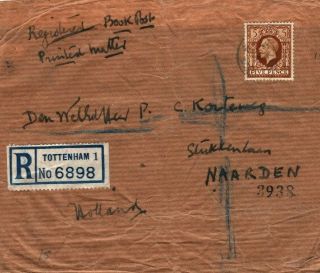 Gb Cover Registered Book Post Printed Mater Tottenham Netherlands {samwells}4.  34