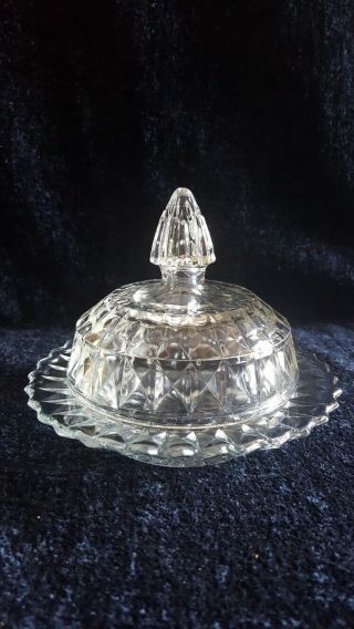 Jeannette Windsor Diamond Clear Round Domed Butter Dish -