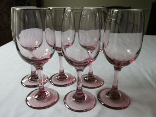 (6) Vintage Libbey - Rock Sharpe Premiere Pink Plum Water Goblets Glasses 7 1/4 "
