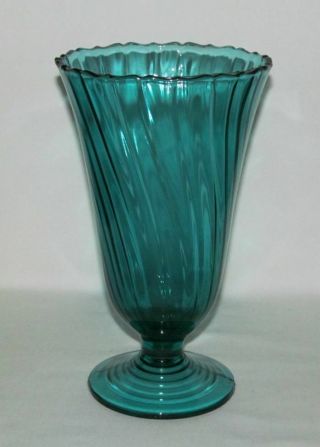 Jeannette Glass Co Swirl " Petal Swirl " Ultramarine Tall Footed Flower Vase