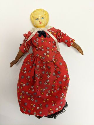 1880 Antique German Doll Paper Mache Head Leather Arms Legs Patch Cloth Body