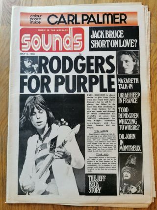 Sounds Music Newspaper July 6th 1973 Deep Purple Cover Carl Palmer Poster.
