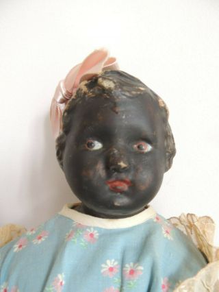 Vintage Antique African American Bisque Doll With Cloth Body 11 "