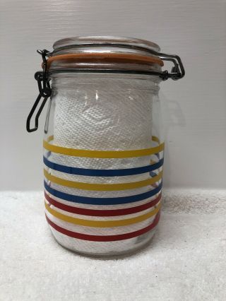 Anchor Hocking Vintage Striped Glass Jar Canister With Clip Lid