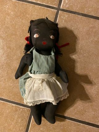 Vintage Black Americana Cloth Rag Doll With Moveable Legs Arms Handmade Folk Art