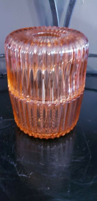 Tall Pink Depression Glass Ribbed Art Deco Candle Holder Fairy Lamp