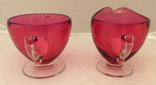 Vintage Cranberry Glass Cream And Sugar Serving Glassware 2