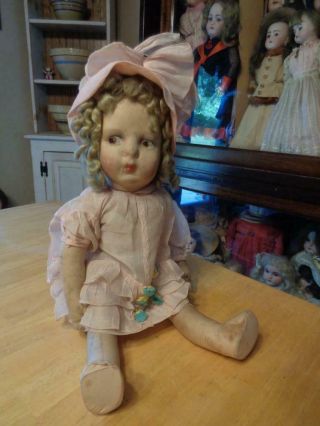 Vtg.  Antique Cloth Jointed Doll French Gre - Poir/lenci Type? Mohair Curly Wig 17 "