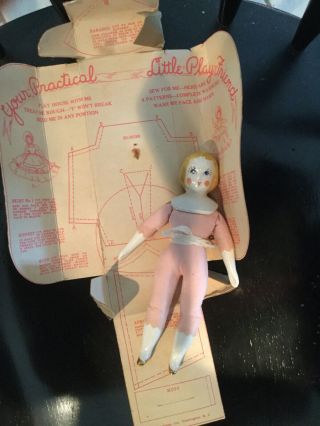 Doll 7.  5” Ruth Gibbs Sewing Doll With Pattern