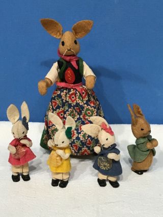 Baps Von Arps Mrs.  Rabbit Flopsy Mopsy Cottontail Peter 5 Felt Dolls Germany
