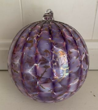Blown Art Glass Large Friendship Witch’s Ball Sun Catcher Ornament Purple Gold