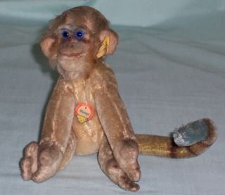 Vintage Steiff Mungo Monkey.  Mohair Toy With Button & Chest Tag.  Germany C1960 