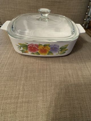 Corning Ware Casserole Summer Blush A - 1 - B 1 Liter With Lid Pansy