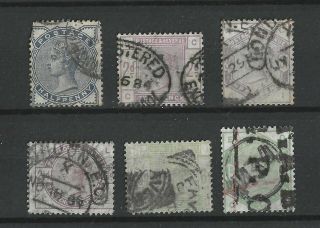 1883 - 84 Great Britain Queen Victoria Stamps,  Gb Qv Green & Lilac X6,