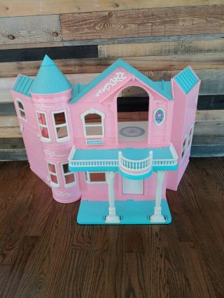 Vintage Barbie Dream House Huge Dollhouse Pink & Blue Folding