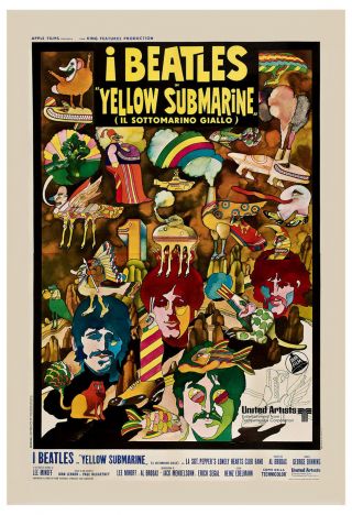 British Rock: The Beatles Yellow Submarine Italy Movie Window Card 13x19