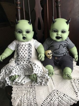 Cecilia & Reuben,  Creepy Ooak Horror Baby Doll.  Twins Demon Reborn.  Devil Doll