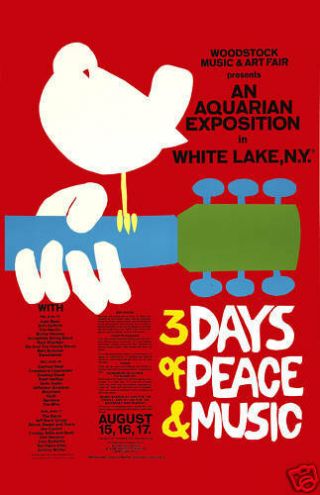 Music Festival : Woodstock Psychedelic Concert Poster 1969 12x18