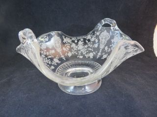Cambridge Rose Point Double Handle Candy Dish Bowl 7 " In Diameter