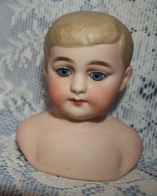 Antique German American Schoolboy Bisque Doll Head Only - No Damage - Glass Eyes