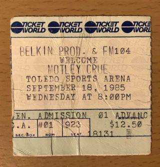 1985 Motley Crue / Loudness Toledo Ohio Theatre Of Pain Concert Ticket Stub Sixx