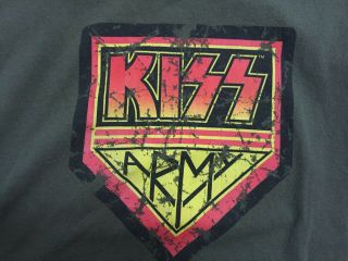 Kiss Rock Band Distressed Vintage Army Patch Logo T - Shirt Size L